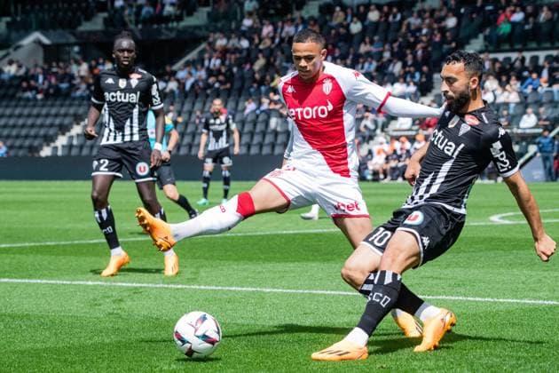 Vanderson (AS Monaco) Himad Abdelli (ANGERS SCO) FOOTBALL : Angers SCO vs AS Monaco - Ligue 1 - Journee 34 - 07 05 2023 BaptisteAutissier Panoramic 
