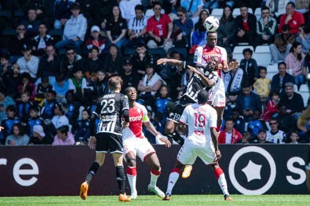 Chrislain Matsima (AS Monaco) Abdallah Sima (ANGERS SCO) FOOTBALL : Angers SCO vs AS Monaco - Ligue 1 - Journee 34 - 07 05 2023 BaptisteAutissier Panoramic 