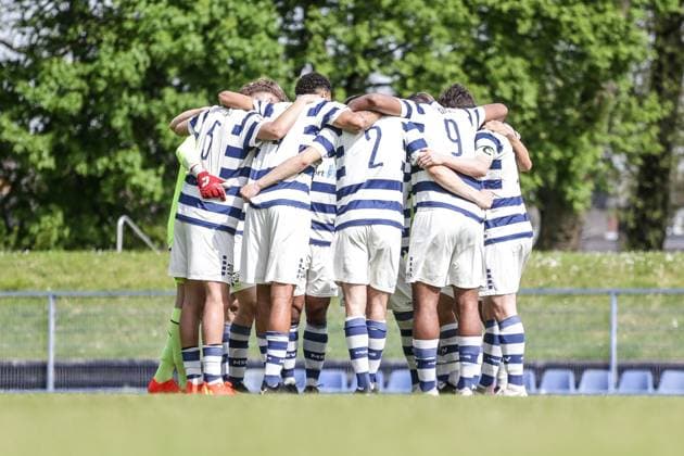 Sports, Football, A Junior Bundesliga Season 2022 2023 Special Match Round Group A 1 Matchday MSV Duisburg U19 TSG 1899 Hoffenheim U19 07 05 2023, Training Ground MSV Duisburg Team Circle MSV Duisburg Duisburg Training Ground MSV Duisburg North Rhine Westphalia Germany