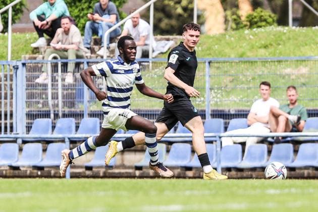 Sports, Football, A Junior Bundesliga Season 2022 2023 Special Match Round Group A 1 Matchday MSV Duisburg U19 TSG 1899 Hoffenheim U19 07 05 2023, Training Ground MSV Duisburg Zweikampf Duisburg Training Ground MSV Duisburg Nordrhein Westfahlen Germany