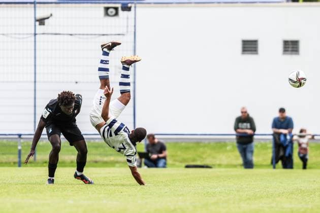 Sports, Football, A Junior Bundesliga Season 2022 2023 Special Match Round Group A 1 Matchday MSV Duisburg U19 TSG 1899 Hoffenheim U19 07 05 2023, Training Ground MSV Duisburg Zweikampf Duisburg Training Ground MSV Duisburg Nordrhein Westfahlen Germany