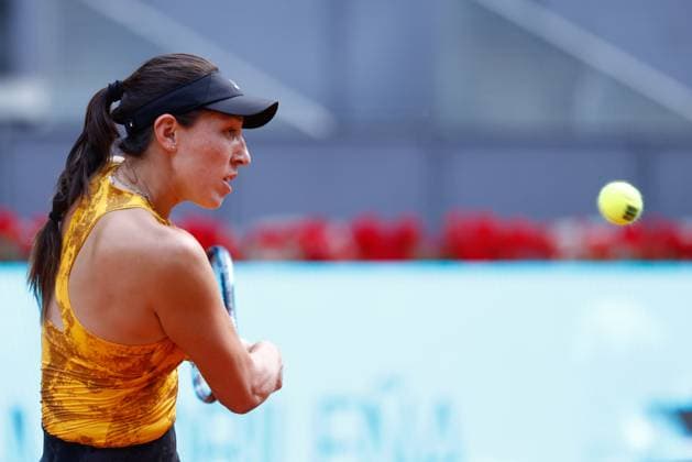 May 7, 2023, MADRID, MADRID, SPAIN: Jessica Pegula of United States plays doubles with Coco Gauff of United States against Beatriz Haddad Maia of Brazil and Victoria Azarenka of Belarus during the Doubles Final Women match during Mutua Madrid Open 2023 celebrated at Caja Magica on May 07, 2023 in Madrid, Spain. MADRID SPAIN - ZUMAa181 20230507_zaa_a181_111 Copyright: xOscarxJ.xBarrosox