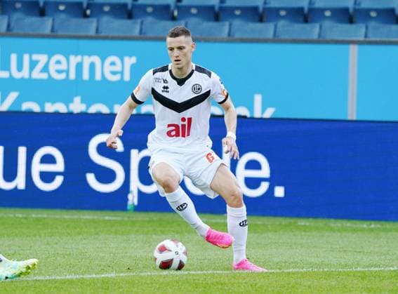 photo Manuel Geisser 07 05 2023 football men super league season 2022 2023 FC Luzern FC Lugano 2 2 picture Zan Celar FC Lugano single picture action