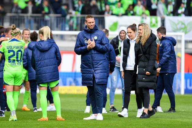 Soccer I Women I Season 2022 2023 I 19 Matchday I VfL Wolfsburg 1 FC Köln I 07 05 2023 Tommy Stroot coach, VfL Wolfsburg after the game in the middle of his players cutout, close-up, portrait, single photo, single image, body Wolfsburg AOK Stadium Lower Saxony Germany Copyright: xLobeca InesxHähnelx