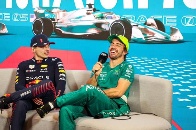 VERSTAPPEN Max (ned), Red Bull Racing RB19, ALONSO Fernando (spa), Aston Martin F1 Team AMR23, portrait during the Formula 1 Crypto.com Miami Grand Prix 2023, 5th round of the 2023 Formula One World Championship, WM, Weltmeisterschaft from May 05 to 07, 2023 on the Miami International Autodrome, in Miami Gardens, Florida, United States of America - F1 - MIAMI GRAND PRIX 2023 - RACE DPPI Panoramic 20230508_GOOD9220