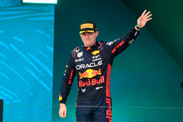 MIAMI GARDENS, FL - MAY 07: Oracle Red Bull Racing Honda driver Max Verstappen 1 waves to the fans after winning the Formula 1 Crypto.com Miami Grand Prix at Miami International Autodrome in Miami Gardens, FL. (Photo by Jeff Robinson Icon Sportswire) AUTO: MAY 07 F1 Crypto.com Miami Grand Prix EDITORIAL USE ONLY Icon23050744961