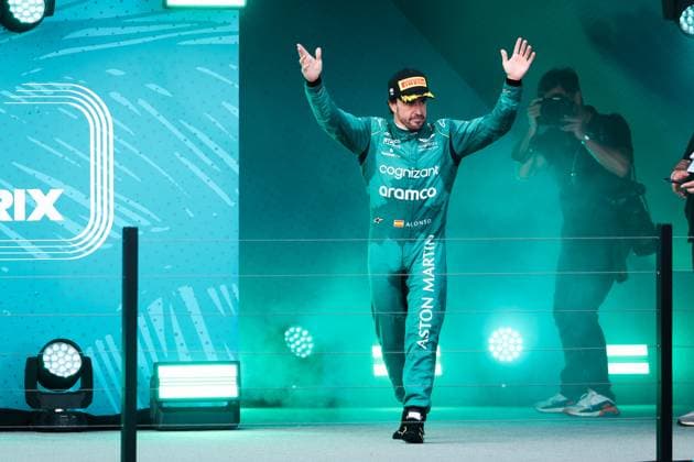 podium ALONSO Fernando (spa), Aston Martin F1 Team AMR23, portrait during the Formula 1 Crypto.com Miami Grand Prix 2023, 5th round of the 2023 Formula One World Championship, WM, Weltmeisterschaft from May 05 to 07, 2023 on the Miami International Autodrome, in Miami Gardens, Florida, United States of America - F1 - MIAMI GRAND PRIX 2023 - RACE DPPI Panoramic  00122011_AV3_4011