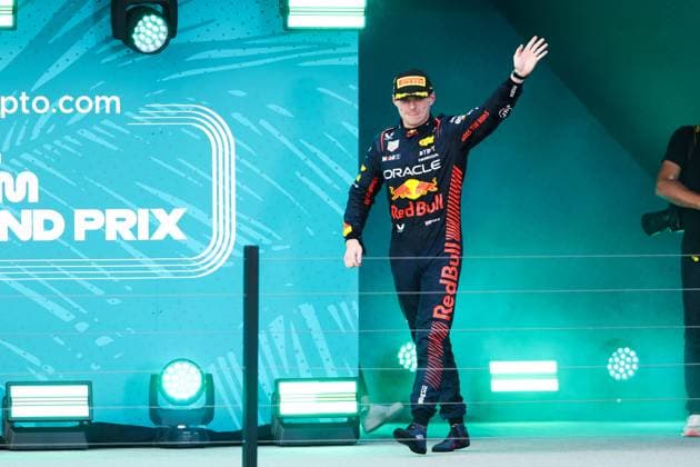 podium VERSTAPPEN Max (ned), Red Bull Racing RB19, portrait during the Formula 1 Crypto.com Miami Grand Prix 2023, 5th round of the 2023 Formula One World Championship, WM, Weltmeisterschaft from May 05 to 07, 2023 on the Miami International Autodrome, in Miami Gardens, Florida, United States of America - F1 - MIAMI GRAND PRIX 2023 - RACE DPPI Panoramic  00122011_AV3_4054
