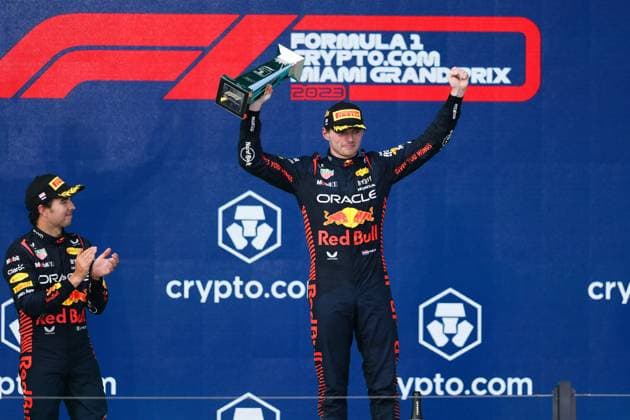 podium VERSTAPPEN Max (ned), Red Bull Racing RB19, portrait during the Formula 1 Crypto.com Miami Grand Prix 2023, 5th round of the 2023 Formula One World Championship, WM, Weltmeisterschaft from May 05 to 07, 2023 on the Miami International Autodrome, in Miami Gardens, Florida, United States of America - F1 - MIAMI GRAND PRIX 2023 - RACE DPPI Panoramic  00122011_AV3_4119