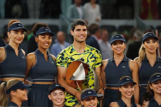 Carlos Alcaraz (ESP), MAY 7, 2023 - Tennis : Carlos Alcaraz poses for a photo with the ball girls who worked the finals after winning singles final match against Jan-Lennard Struff on the ATP, Tennis Herren tour Masters 1000 Mutua Madrid Open tennis tournament at the Caja Magica in Madrid, Spain. Noxthirdxpartyxsales  (217895881)