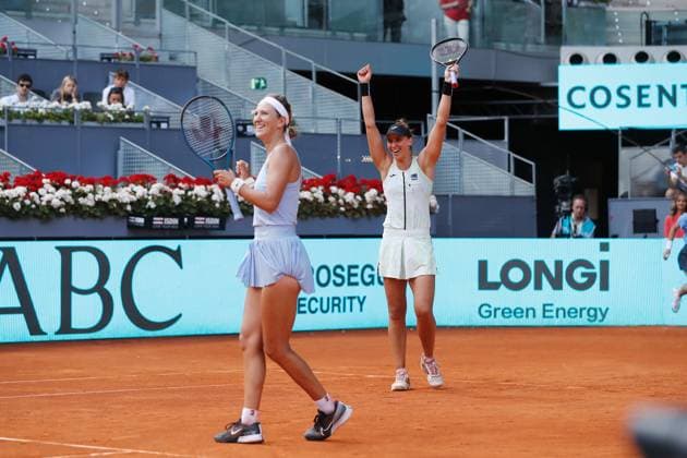 (L-R) Victoria Azarenka (BLR), Beatriz Haddad Maia (BRA), , MAY 7, 2023 - Tennis : Haddad Maia and Azarenka celebrate after winning doubles final match against Coco Gauff and Jessica Pegula on the WTA, Tennis Damen 1000 tournaments Mutua Madrid Open tennis tournament at the Caja Magica in Madrid, Spain. Noxthirdxpartyxsales  (217897308)
