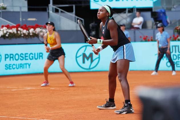(L-R) Coco Gauff, Jessica Pegula (USA), MAY 7, 2023 - Tennis : Gauff and Pegula during doubles final match against Victoria Azarenka and Beatriz Haddad Maia on the WTA, Tennis Damen 1000 tournaments Mutua Madrid Open tennis tournament at the Caja Magica in Madrid, Spain. Noxthirdxpartyxsales  (217897313)
