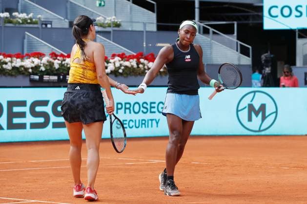 (L-R) Coco Gauff, Jessica Pegula (USA), MAY 7, 2023 - Tennis : Gauff and Pegula during doubles final match against Victoria Azarenka and Beatriz Haddad Maia on the WTA, Tennis Damen 1000 tournaments Mutua Madrid Open tennis tournament at the Caja Magica in Madrid, Spain. Noxthirdxpartyxsales  (217897315)
