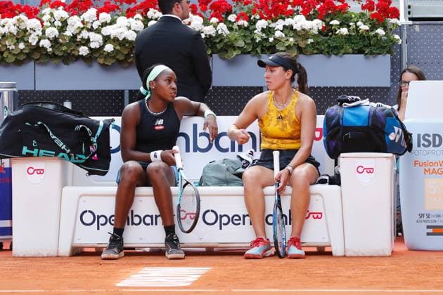 (L-R) Coco Gauff, Jessica Pegula (USA), MAY 7, 2023 - Tennis : Gauff and Pegula during doubles final match against Victoria Azarenka and Beatriz Haddad Maia on the WTA, Tennis Damen 1000 tournaments Mutua Madrid Open tennis tournament at the Caja Magica in Madrid, Spain. Noxthirdxpartyxsales  (217897317)