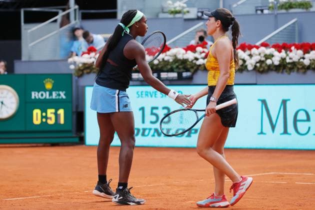(L-R) Coco Gauff, Jessica Pegula (USA), MAY 7, 2023 - Tennis : Gauff and Pegula during doubles final match against Victoria Azarenka and Beatriz Haddad Maia on the WTA, Tennis Damen 1000 tournaments Mutua Madrid Open tennis tournament at the Caja Magica in Madrid, Spain. Noxthirdxpartyxsales  (217897345)