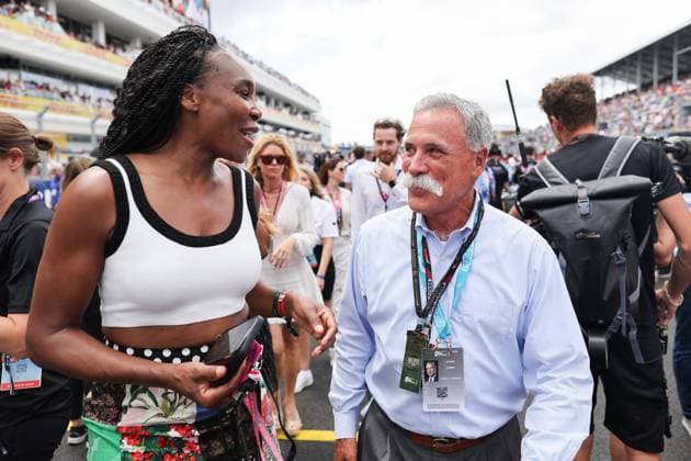 Venus Williams, Chase Carey USA, Non Executive Chairman of Formula 1 Group , F1 Grand Prix of Miami at Miami International Autodrome on May 7, 2023 in Miami, United States of America Photo by HOCH ZWEI Miami United States of America