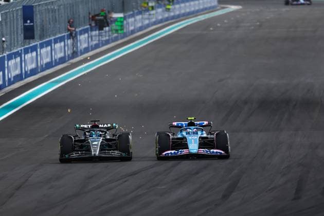 63 George Russell GBR, Mercedes AMG Petronas F1 Team , 10 Pierre Gasly FRA, BWT Alpine F1 Team , F1 Grand Prix of Miami at Miami International Autodrome on May 7, 2023 in Miami, United States of America Photo by HOCH ZWEI Miami United States of America