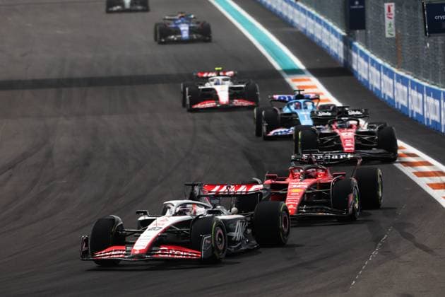 20 Kevin Magnussen DNK, MoneyGram Haas F1 Team , 16 Charles Leclerc MCO, Scuderia Ferrari , F1 Grand Prix of Miami at Miami International Autodrome on May 7, 2023 in Miami, United States of America Photo by HOCH ZWEI Miami United States of America