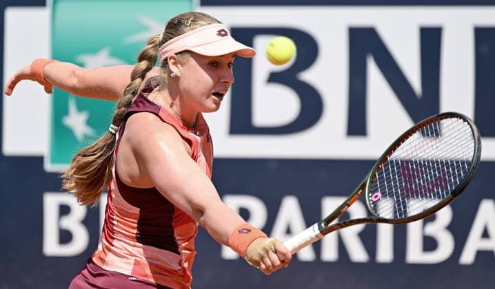 May 9, 2023, ROME: Anna Blinkova of Russia in action during her women s singles first round match against Mayar Sherif of Egypt at the Italian Open tennis tournament in Rome, Italy, 09 May 2023. ANSA ETTORE FERRARI ROME - ZUMAa110 20230509_zaf_a110_004 Copyright: xEttorexFerrarix