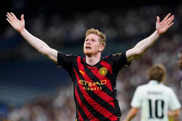 Sport Bilder des Tages ESP: Real Madrid - Manchester City. UEFA Champions League Kevin De Bruyne of Manchester City celebrates after scoring goal during the La Liga match between Real Madrid and Manchester City played at Santiago Bernabeu Stadium on May 9, 2023 in Madrid, Spain. kpng Copyright: xSergioxRuizx xPRESSINPHOTOx PS_230509_051