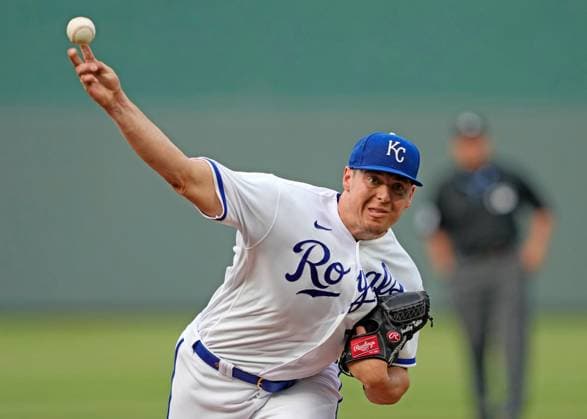 MAY 10, 2023: Kansas City Royals starting pitcher Brad Keller (56) delivers a pitch at Kauffman Stadium Kansas City, Missouri. CSM. Kansas City United States - ZUMAc04_ 20230510_zaf_c04_057 Copyright: xJonxRobichaudx