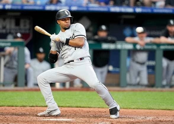 MAY 10, 2023: Chicago White Sox shortstop Elvis Andrus (1) back out of the way of an inside pitch at Kauffman Stadium Kansas City, Missouri. CSM. Kansas City United States - ZUMAc04_ 20230510_zaf_c04_080 Copyright: xJonxRobichaudx