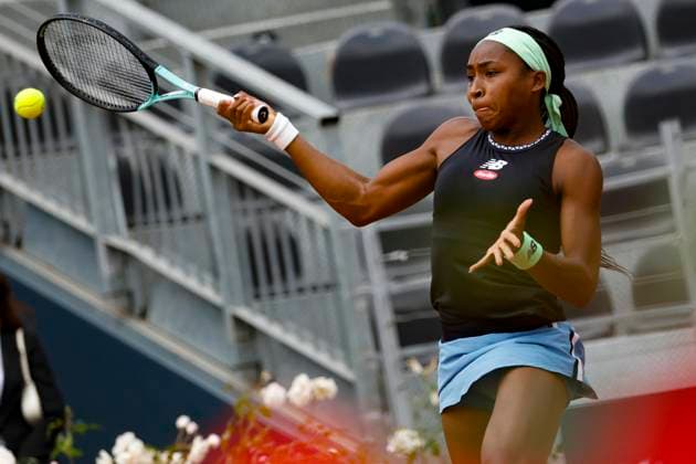 May 11, 2023, ROME, ITALY: Coco Gauff of the US in action during his woman s singles second round match against Yulia Putinseva of Kazakhstan (not pictured) at the Italian Open tennis tournament in Rome, Italy, 11 May 2023..ANSA FABIO FRUSTACI ROME ITALY - ZUMAa110 20230511_zaf_a110_018 Copyright: xFabioxFrustacix