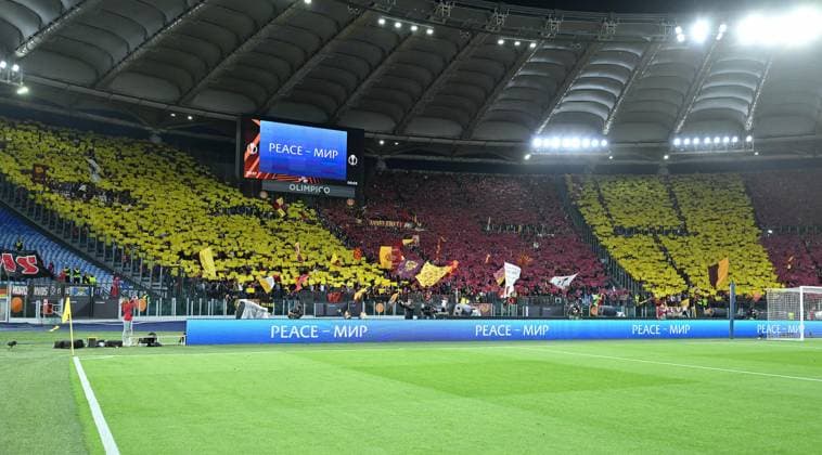 May 11, 2023, ROME: AS Roma supporters during the UEFA Europa League semi-final first leg soccer match between AS Roma and Bayer Leverkusen at Olimpico stadium in Rome, Italy, 11 May 2023. ANSA ETTORE FERRARI. Europa League - Roma vs Bayer Leverkusen  - ZUMAa110 20230511_zaf_a110_121 Copyright: xEttorexFerrarix