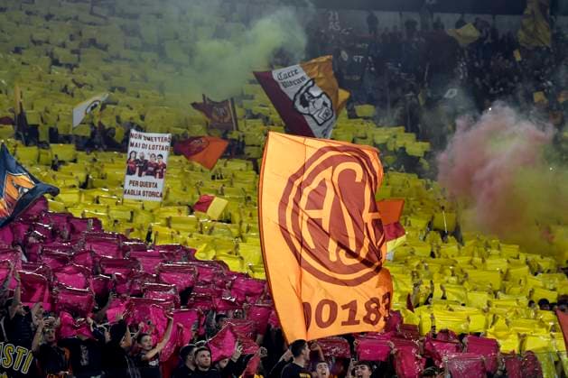 AS Roma fans show a choreography during the Europa League football match between AS Roma and Bayer Leverkusen at Olimpico stadium in Rome (Italy), May 11th, 2023. andreaxstaccioli