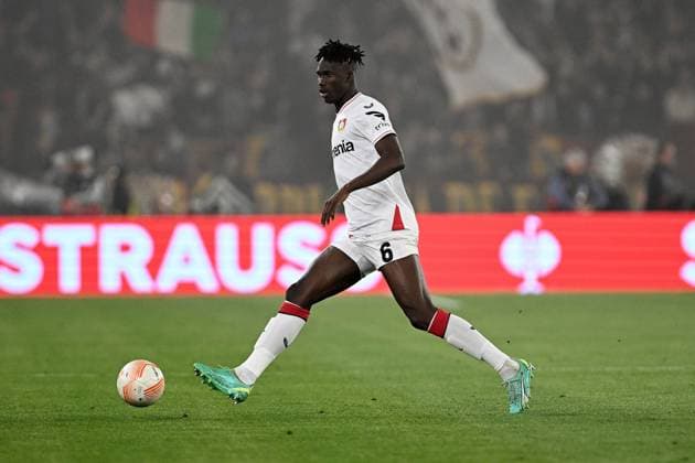 Odilon Kossounou of Bayer Leverkusen during the UEFA Europa League match between AS Roma and Bayer Leverkusen at Stadio Olimpico on May 11, 2023 in Rome, Italy.  Copyright: xGennaroxMasi LiveMediax xipa-agex xLivexMediax 0 IPA_IPA37876924