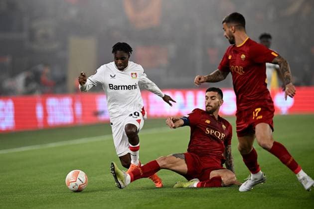 Jeremie Frimpong of Bayer Leverkusen during the UEFA Europa League match between AS Roma and Bayer Leverkusen at Stadio Olimpico on May 11, 2023 in Rome, Italy.  Copyright: xGennaroxMasi LiveMediax xipa-agex xLivexMediax 0 IPA_IPA37876926