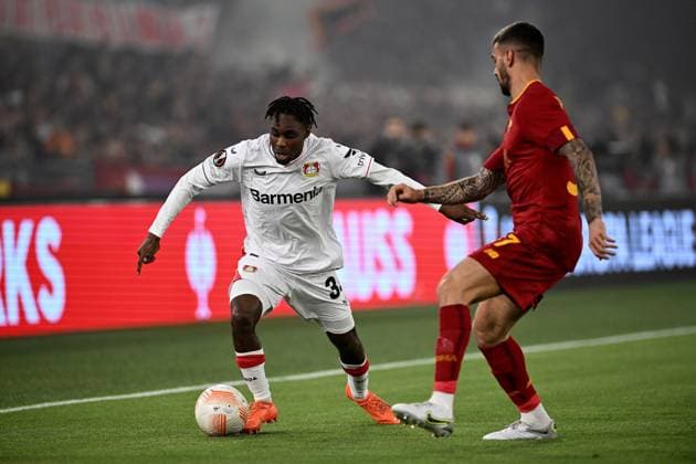 Jeremie Frimpong of Bayer Leverkusen during the UEFA Europa League match between AS Roma and Bayer Leverkusen at Stadio Olimpico on May 11, 2023 in Rome, Italy.  Copyright: xGennaroxMasi LiveMediax xipa-agex xLivexMediax 0 IPA_IPA37876928