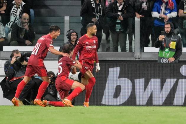 Photo Tano Pecoraro LaPresse May 11, 2023 - Turin, Italy Soccer Juventus vs Siviglia - UEFA Europa League 2022 2023 - Allianz Stadium In the photo: youssef en nesyri exultation  Copyright: xTanoxPecoraro LaPressex