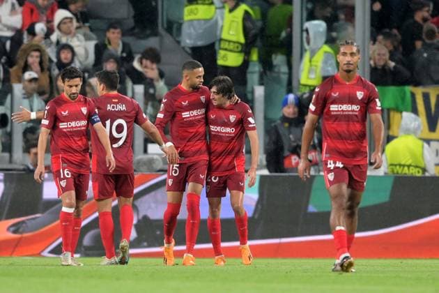 Photo Tano Pecoraro LaPresse May 11, 2023 - Turin, Italy Soccer Juventus vs Siviglia - UEFA Europa League 2022 2023 - Allianz Stadium In the photo: youssef en nesyri exultation  Copyright: xTanoxPecoraro LaPressex