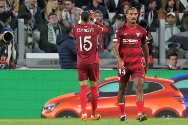 Photo Tano Pecoraro LaPresse May 11, 2023 - Turin, Italy Soccer Juventus vs Siviglia - UEFA Europa League 2022 2023 - Allianz Stadium In the photo: youssef en nesyri exultation  Copyright: xTanoxPecoraro LaPressex