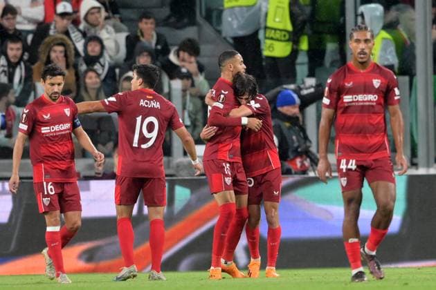 Photo Tano Pecoraro LaPresse May 11, 2023 - Turin, Italy Soccer Juventus vs Siviglia - UEFA Europa League 2022 2023 - Allianz Stadium In the photo: youssef en nesyri exultation  Copyright: xTanoxPecoraro LaPressex