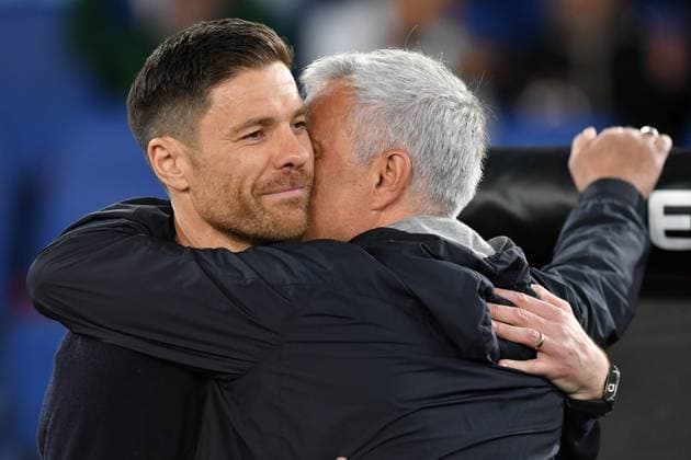 Europa League Roma v Bayer Leverkusen Bayer Leverkusen trainer Xabi Alonso,Roma trainer Jose Mourinho during football Europa League Roma v Bayer Leverkusen on May 11st, 2023 in Olympic stadium Rome, Italy. Imago-Images Emmefoto Copyright: xImago-Images Emmefotox