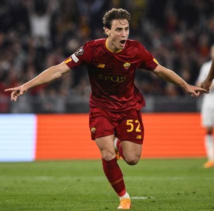 Roma 11 05 2023 - Europa League Roma-Bayer Leverkusen foto Image nella foto: esultanza gol Edoardo Bove 
