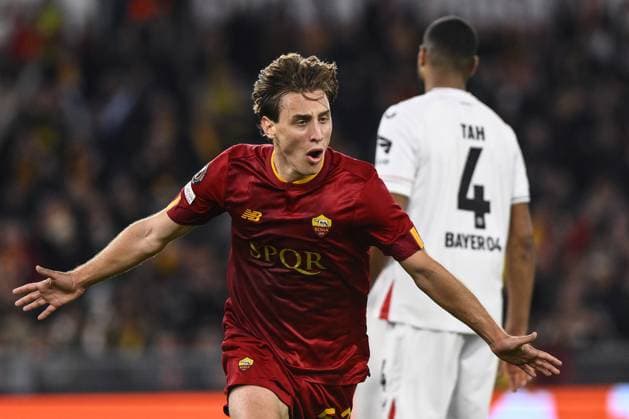 Roma 11 05 2023 - Europa League Roma-Bayer Leverkusen foto Image nella foto: esultanza gol Edoardo Bove 