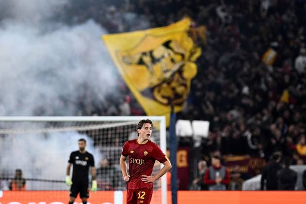 Edoardo Bove celebrates the goal during the UEFA Europa League match between AS Roma and Bayer Leverkusen at Stadio Olimpico on May 11, 2023 in Rome, Italy.  Copyright: xGennaroxMasi LiveMediax xipa-agex xLivexMediax 0 IPA_IPA37878189
