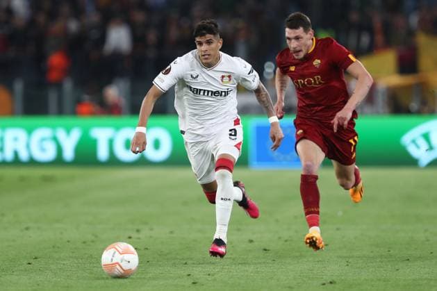 Rome, Italy 11.05.2023: Piero Hincaple of Leverkusen, Andrea Belotti of Roma in action during the UEFA EUROPA LEAGUE 2022 2023, semifinal football match AS Roma vs Bayer 04 Leverkusen at Olympic stadium in Rome, Italy.  Copyright: xmarcoxiacobuccix xipa-agency.netx xmarcoxiacobuccix 0 IPA_IPA37878217
