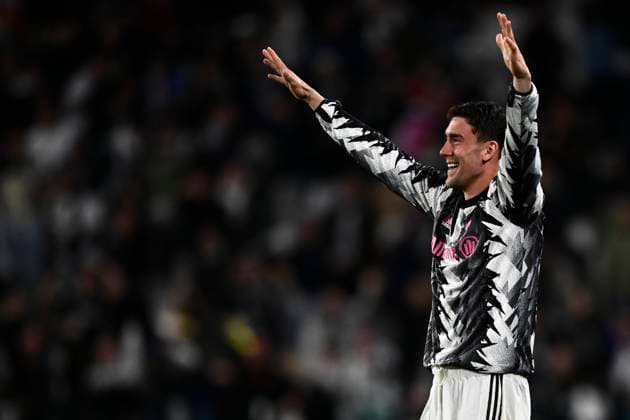 Juventus FC v Sevilla FC - UEFA Europa League Dusan Vlahovic of Juventus FC celebrates during the UEFA Europa League semifinal first leg football match between Juventus FC and Sevilla FC. Turin Italy Copyright: xNicolòxCampox