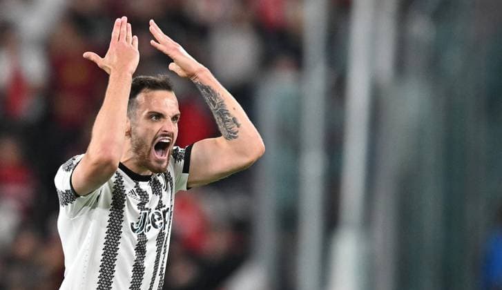 May 11, 2023, TURIN: Juventus Federico Gatti jubilates after scoring the gol (1-1) during the first leg semifinals of the UEFA Europa League soccer match Juventus FC vs Sevilla FC at the Allianz Stadium in Turin, Italy, 11 May 2023 ANSA ALESSANDRO DI MARCO Uefa Europa League: Juventus-Sevilla  - ZUMAa110 20230511_zaf_a110_192 Copyright: xAlessandroxDixMarcox