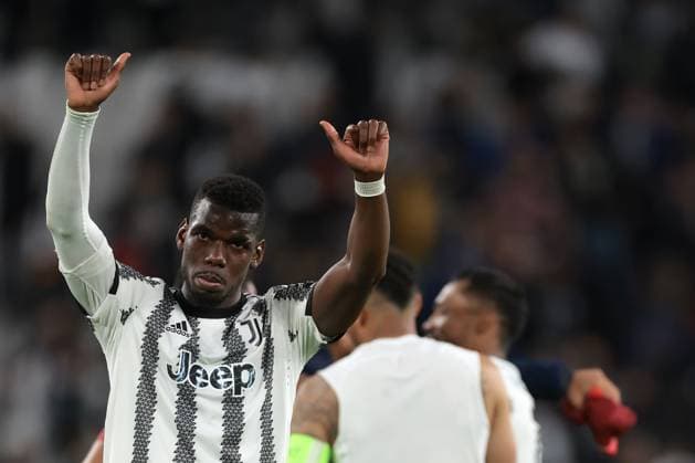 Turin, Italy, 11th May 2023. Paul Pogba of Juventus salutes the fans following the final whistle of the UEFA Europa League match at Allianz Stadium, Turin. Picture credit should read: Jonathan Moscrop Sportimage EDITORIAL USE ONLY. No use with unauthorised audio, video, data, fixture lists, club league logos or live services. Online in-match use limited to 120 images, no video emulation. No use in betting, games or single club league player publications. SPI-2435-0072