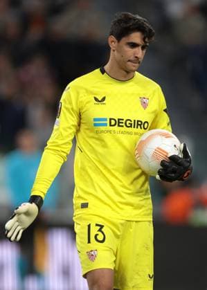 Turin, Italy, 11th May 2023. Yassine Bounou of Sevilla reacts during the UEFA Europa League match at Allianz Stadium, Turin. Picture credit should read: Jonathan Moscrop Sportimage EDITORIAL USE ONLY. No use with unauthorised audio, video, data, fixture lists, club league logos or live services. Online in-match use limited to 120 images, no video emulation. No use in betting, games or single club league player publications. SPI-2435-0082