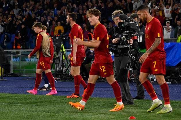 AS Roma v Bayer 04 Leverkusen: Semi-Final First Leg - UEFA Europa League Edoardo Bove of A.S. Roma celebrates after scoring the 1-0 during the first leg of the Semi-final of the UEFA Europa League between A.S. Roma vs Bayer 04 Leverkusen on May 11, 2023 at the Stadio Olimpico in Rome. Rome Italy Italy  Copyright: xDomenicoxCippitellix originalFilename:cippitelli-asromavs230511_nph8W.jpg