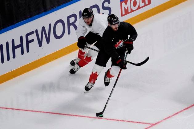 RIGA, LATVIA - MAY 11, 2022: WEEGER Mackenzie, CROUSE Lawson. Practice team Canada. IIHF 2023 Ice hockey, Eishockey World Championship, WM, Weltmeisterschaft  Copyright: xVITALIIxKLIUIEVx