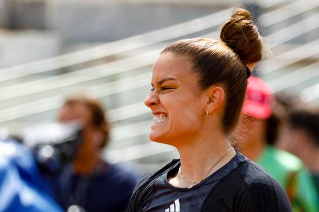 May 12, 2023, ROME, ITALY: Maria Sakkari of Greece in action during her woman s singles second round match against Barbora Strycova of the Czech Republic (not pictured) at the Italian Open tennis tournament in Rome, Italy, 12 May 2023. ANSA FABIO FRUSTACI ROME ITALY - ZUMAa110 20230512_zaf_a110_045 Copyright: xFabioxFrustacix