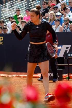 May 12, 2023, ROME, ITALY: Maria Sakkari of Greece in action during her woman s singles second round match against Barbora Strycova of the Czech Republic (not pictured) at the Italian Open tennis tournament in Rome, Italy, 12 May 2023. ANSA FABIO FRUSTACI Italian Open tennis tournament  - ZUMAa110 20230512_zaf_a110_043 Copyright: xFabioxFrustacix