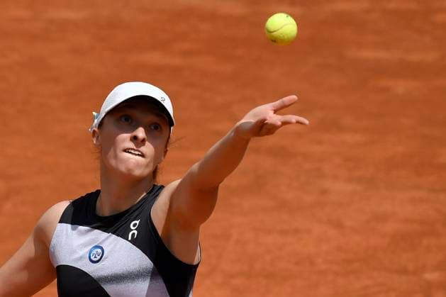 Iga Swiatek of Poland during her match against Anastasia Pavlyuchenkova of Russia at the Internazionali BNL d Italia tennis tournament at Foro Italico in Rome, Italy on May 11th, 2023. antoniettaxbaldassarre